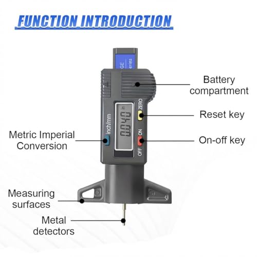 Car LCD Display Tire Tread Depth Gauge, 0.01mm Resolution Digital Car Tire Wear Checker with Inch/MM Conversion, Easy Read Auto Measuring Tool Accessories for Most Tires (Black) - color: Black