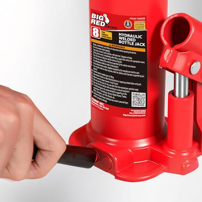 BIG RED T90803B Torin Hydraulic Welded Bottle Jack, 8 Ton (16,000 lb) Capacity, Red - color: Red, size: 8 Ton