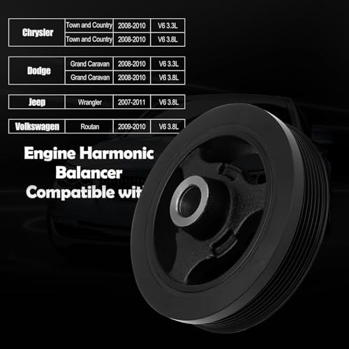 Engine Harmonic Balancer Compatible with 2008-2010 Chrysler Town and Country V6 3.3L/3.8L, 2008-2010 Dodge Grand Caravan V6 3.3L/3.8L, 2007-2011 Wrangler V6 3.8L, 2009-2010 Routan V6 3.8L - size: 594-426