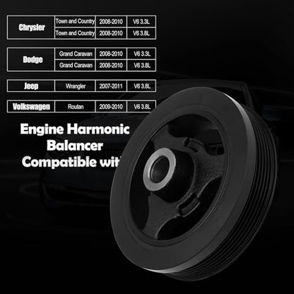 Engine Harmonic Balancer Compatible with 2008-2010 Chrysler Town and Country V6 3.3L/3.8L, 2008-2010 Dodge Grand Caravan V6 3.3L/3.8L, 2007-2011 Wrangler V6 3.8L, 2009-2010 Routan V6 3.8L - size: 594-426