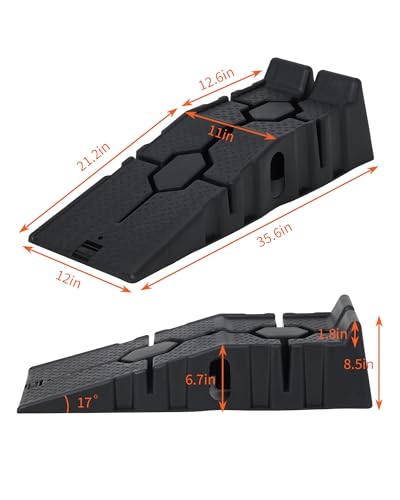 Heavy Duty Plastic Car Service Ramps, 2 Pack Low Profile Auto Ramp, 5 Ton 12000 LB Load Capacity Vehicle Lift Ramps, 6.7 in Lift Height Portable Garage Ramp for Car Maintenance, Oil Change, Auto Repai