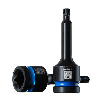 toolant 1/2-Inch Drive T40 Impact Torx Bit Sockets, 2-Piece | S2 steel one-piece sockets feature manganese phosphate coating, pin holes, and laser-etched markings - size: T40