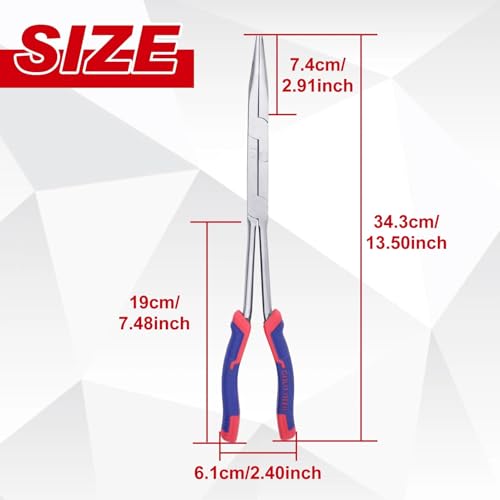 13Inch Extra Long Needle Nose Pliers Straight Dual Material Long Reach Pliers with Serrated Jaw Double-joint Long Nose Pliers for Hard to Reach Narrow Spaces - style: Long Nose