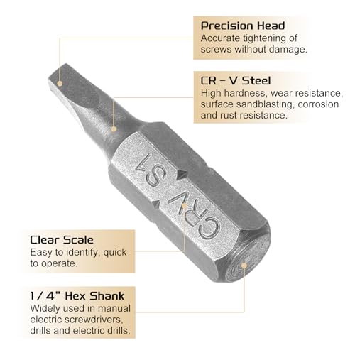 HARFINGTON 10pcs Square Head Screwdriver Bits 1/4" Hex Shank SQ1 Head 1" Length CR-V Steel Screw Driver Drill Bit for Repair Work Electric Screw Driver - size: SQ1