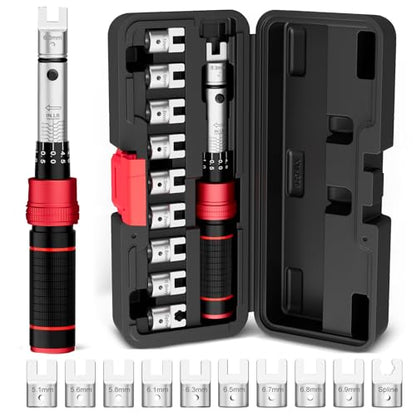 VANPO Spoke Torque Wrench, 10–60 in-lb, for Motorcycle Wheel Maintenance | 1/4" Drive Small Torque Wrench Kit with 9 Spoke Wrench Heads (5.1-6.9mm) & Spline, Spoke Wrench for Mountain, Road Bike - size: Spoke(10-60 in.lb)