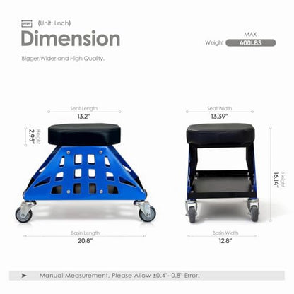 Mechanic Stool 400 LBS Capacity Garage Stool Gift for Men, Heavy Duty Rolling Mechanics Seat, Tools for Automotive Auto Repair (Blue) - color: Blue