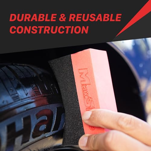 Maxshine Tire Dressing Applicator, Curved Foam Pad 10x4cm, Red & Black | Ergonomic Grip, High-Density Non-Abrasive | Even Tire, Trim & Wax Application