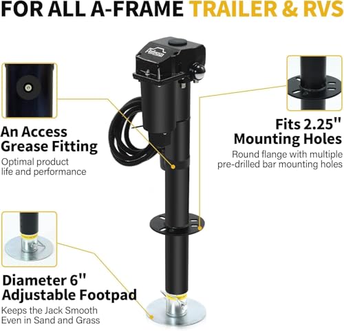 USA 12V 3,500LB Lift Capacity Electric RV Trailer A-Frame Tongue Jack with 7-Way Connector 22.5in Max Travel