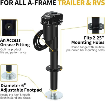 USA 12V 3,500LB Lift Capacity Electric RV Trailer A-Frame Tongue Jack with 7-Way Connector 22.5in Max Travel