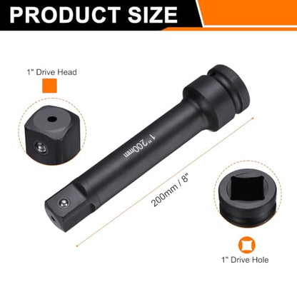 HARFINGTON Impact Socket Extension Bar 1" Square Drive 8" Long CR-V Steel Extension Rod Ratchet Wrench Driver Adapter for Axle Nut Sockets, Black - size: 1" Square Drive 8" Long