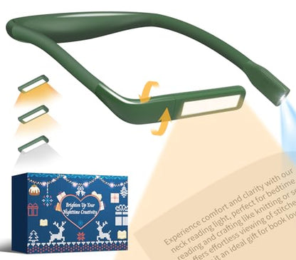 Neck Reading Light, 80-hr Lasting Rechargeable Book Light for Reading in Bed, Eye-friendly Wide Reading Lamp, Bendable Arms Bright Booklight, Book Lover Gifts Knitting Crochet Accessories Crafts - color: Dark Green