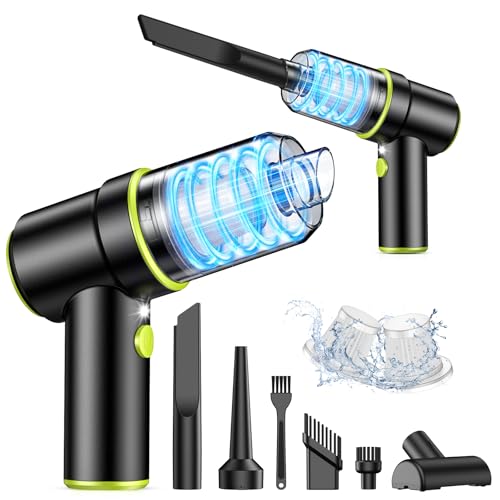KMM Handheld Car Vacuum Cleaner, 9000PA Vacuum Cleaner & Air Duster, 120W High Power Vacuum Portable Cordless, Hand Held Vacuum Rechargeable with Multi-Nozzles & LED Light for Home, Car, Office - color: Black Green