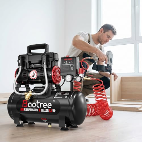 3 Gallon Ultra Quiet Air Compressor with Two Quick Couplers, 1.2HP MAX 115PSI Oil-Free Air Compressor Steel Tanks, 70dB Air Compressor with Wheels for Spray Painting, Auto Repair, Woodwork Nailing - size: 3G