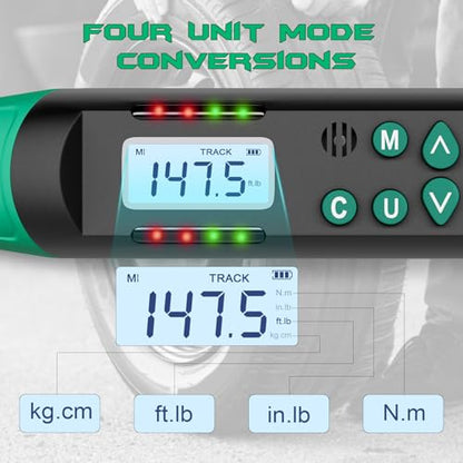 1/2 Inch Drive Digital Torque Wrench, 7.38-147.5Ft.lb/10-200N.m, Long Electronic Torque Wrench with Preset Value, Buzzer & LED Indicator, 2% Accuracy for Bike, Motorcycles, Car - size: 7.38-147.5 Ft-lb/10-200 Nm, style: 1/2-Inch