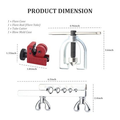 Turcee Double and Single Brake Line Flaring Tool Kit,Steel Brake Flaring Tool Kit Include 5 Adapters,Tube Cutter,Flaring Cone,Flare Rod,Professional Brake Flare Tool Kit for Brake Lines