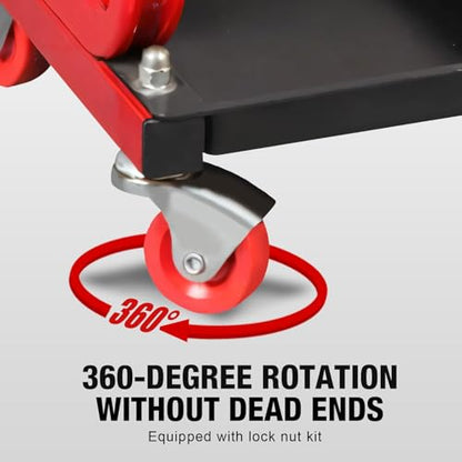 Big RED Rolling Mechanic Stool | 360° swivel casters; 250-lb steel frame; 3-zone tool tray; 14" waterproof padded seat; for garages, auto shops & DIY - style: 6300