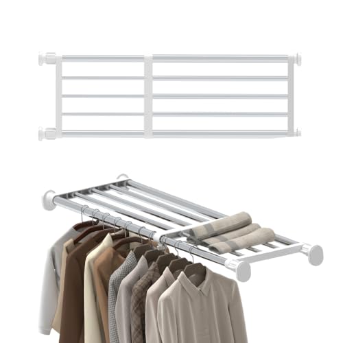 Hershii Tension Shelf Expandable Rod Closet Tension Shelf for Closet | System Heavy Duty Clothes Hanger Adjustable DIY Storage Organizer Freestanding Partitions Shoe Rack - color: Ivory, size: 23.62 - 31.49 inches