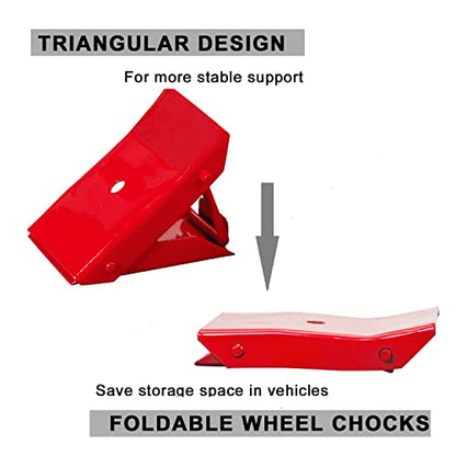 Big RED 2 Pack Steel Wheel Chock Foldable Tire Stop for Car,Trailer, TD5775