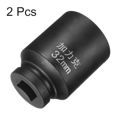 HARFINGTON 2pcs 4 Point Square Socket 3/4" Drive by 32mm Metric Square Impact Socket 40CR Blackening Standard Wheel Sockets Pneumatic Socket for Auto Repair Mechanical Maintenance Home Use - size: 32mm
