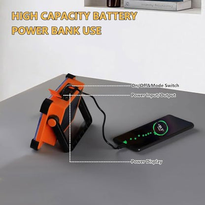 120W Solar Rechargeable Work Light, 144 LED 10000LM Portable Flood Light with Stand, IP66 Waterproof 4 Modes LED Job Site for Mechanic Camping Fishing Car Repair (Orange 1 Pack) - style: Orange 1 Pack