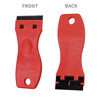 EHDIS 1.5" Plastic Razor Scraper Tool with 10pcs Double Edged Blades for Adhesive Remover,Removing Labels Stickers Decals Taping on Glass Windows (Red) - color: Red