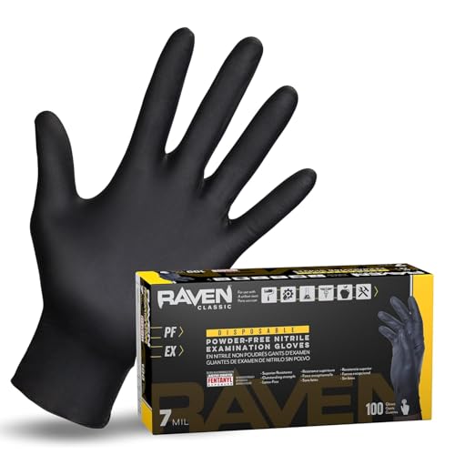 Raven Powder Free Nitrile Disposable Gloves | 7 Mil | Latex Free, Chemical + Puncture Resistant, Single Use | - size: X-Large (Pack of 10), style: Nitrile Disposable
