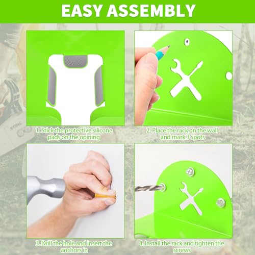 Upgraded Trimmer Rack Wall Mount - 8" Heavy Duty Weed Eater Hanger for Garage Wall, Garden Power Tool Holder Organizer Hooks for Grass Trimmer, Hedge Trimmer, Leaf Blower and Chainsaw, Green, 2 Pack - color: Green-2Pack