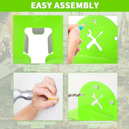 Upgraded Trimmer Rack Wall Mount - 8" Heavy Duty Weed Eater Hanger for Garage Wall, Garden Power Tool Holder Organizer Hooks for Grass Trimmer, Hedge Trimmer, Leaf Blower and Chainsaw, Green, 4 Pack - color: Green-4Pack