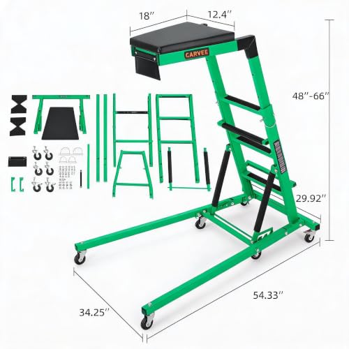 Garvee Automotive Top Side Creeper, 48-68 Inch Adjustable Height, 400 LBS | 48"-68" Adjustable Height, 400LBS Capacity, Green, 6 Swivel Casters, Foldable, Heavy Duty, For Garage & Auto Shop Repair - color: Green