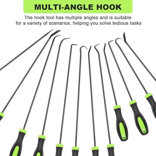 Doaho 12PCS Automotive Hook and Pick Tool Set,Long & Mini Precision Puller Remover Tool Kit for Auto O-Ring,Seal & Gasket Removal,Mechanic Professional Tools,Car Repair Essentials - color: Green-12 Pcs Hook and Pick Tool Set