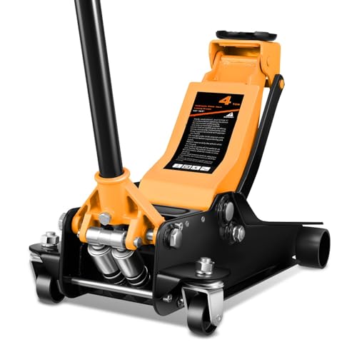 Auto Dynasty 4 Ton Low Profile Floor Jack, Heavy Duty Steel Hydraulic Car Jack with Dual Pistons Quick Lift Pump, Hydraulic Racing Floor Jack, Lifting Range 4.5" to 20", Orange - color: Orange, size: 4T Dual Pump