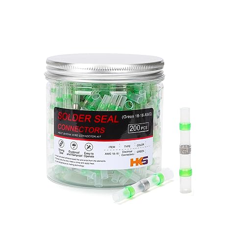HKS 200PCS Solder Seal Wire Connectors – 18-16 AWG Green Heat Shrink Butt Terminals – Waterproof Electrical Wire Splice for Automotive, Marine, and DIY Wiring - color: GREEN 18-16 AWG, size: 200PCS