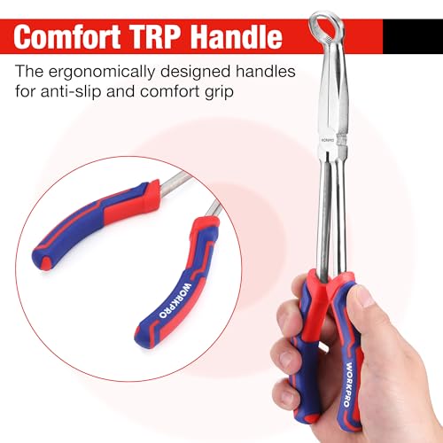 WORKPRO 3 PCS 11" Hose Gripper Plier Set, Dia. 5/16'', 1/2'' and 3/4'' | Long Reach Hose Gripping Pliers, Spark Plug Boot Removal Pliers, Serrated Jaws for Hard to Reach Narrow Spaces