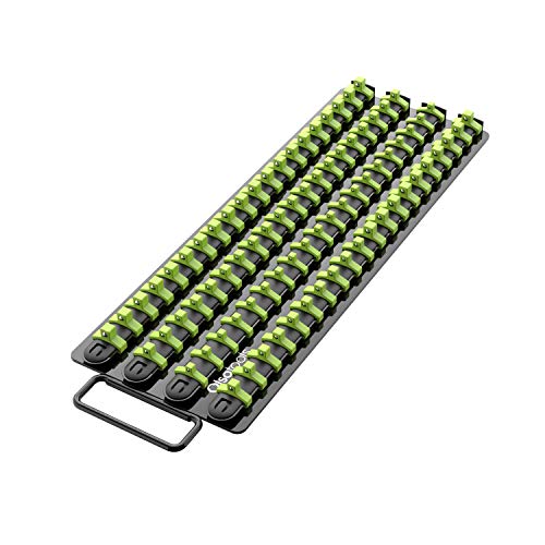 Olsa Tools Portable Socket Organizer Tray - Black Rails with Green Clips - Holds 80 Sockets - Professional Quality Socket Holder - Part 1024 - color: Black Tray/Green Clips