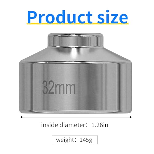 1 Pcs Silvery 32mm Oil Filter Socket Wrench,3/8 Inches Oil Filter Removal Tool Compatible With Gm, Audi, Bmw, Polaris, Volkswagen, Vw, Saab, Pontiac