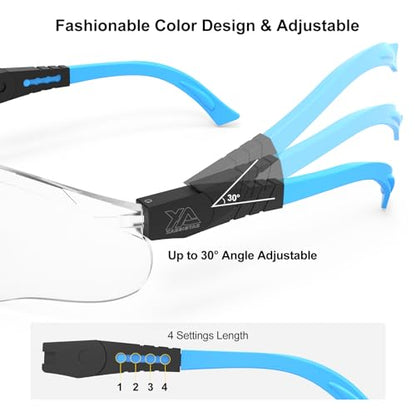 xaegistac Shooting Glasses Anti Fog -Shooting Range Eye Protection | Adjustable Safety Glasses with Z87.1 Certificated Impact Reistance - color: Blue Frame Clear Lens