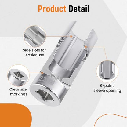 maXpeedingrods 3/8" 1/2" Drive Diesel Injector Fuel Line Socket Wrench Set, 8-22mm Metric Flare Nut Socket Set, 14 PCS 6-Point Strut Nut for Wired Temperature Sensor, Thermo Switch, Master Cylinders