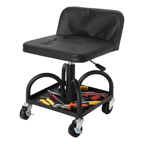 TrailBlaze Adjustable Rolling Mechanic Stool – 15.7"-25" Height, 300 lbs Capacity, Ergonomic Padded Seat, 3" Locking Swivel Wheels, Magnetic Tool Tray – Repair Stool | Load Capacity 300 lbs - color: Black, size: Advanced