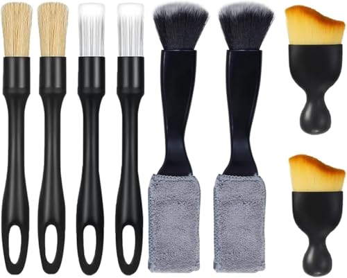8PCS Car Detailing Brush Set, Car Detailing Brush, Soft Car Cleaning Brush, Suitable for Cleaning Car Interiors, Including Air Vents, Center Console, Seat Gaps, and More - color: black-gray