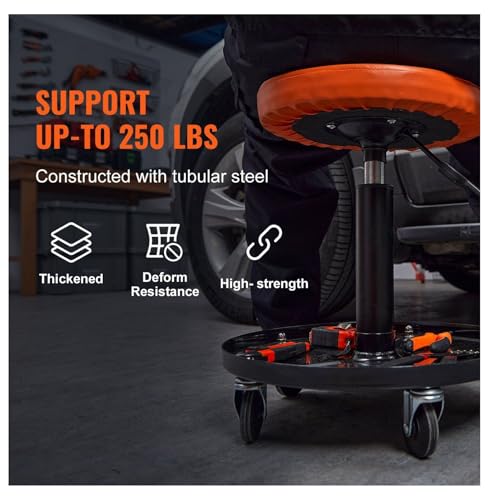 Adjustable Mechanics Rolling Creeper Seat Stool 16-22 Inch Height 250 Lbs Capacity Tool Tray for Shop Garage