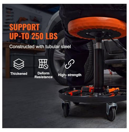 Adjustable Mechanics Rolling Creeper Seat Stool 16-22 Inch Height 250 Lbs Capacity Tool Tray for Shop Garage