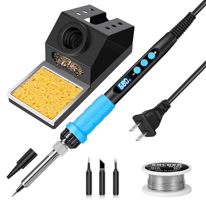 Soldering Iron Kit, 100W High Power Soldering Iron, Fast Heating, Digital Display Temperature Control Accurate 356°F-896°F, Portable Soldering Kit with Protective Cap, Automatic Sleep Mode - color: Baby Blue