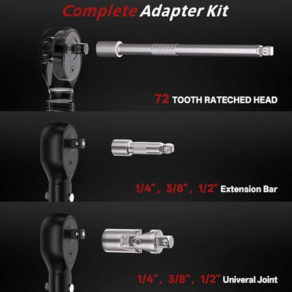9pcs Click Torque Wrench Set, CNC Machining Handle, 1/4" 3/8" 1/2" Drive Dual-Direction Adjustable, 4-20Ft.lb / 5-45Ft.lb / 15-165Ft.lb, Dual-Scales ±3% Accuracy for Bicycle Motorcycle Car - size: 9pcs Torque wrench set