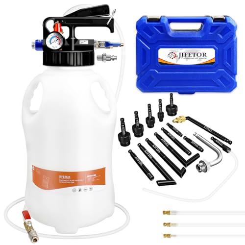JIFETOR Transmission Fluid Pump Pneumatic Extractor and Dispenser Tool Kit, 10L ATF Fill and Evacuator Oil Can Set with 15PCS ATF Adapters 3PCS 1M Hose for Gear Oil Garage and Shop Fluid Transfer - color: Blue & Black