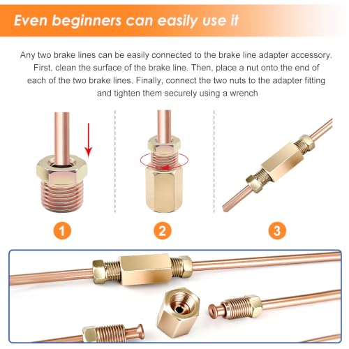 3/16 Inch Brake Line Repair Kit, 2 Set 25FT 3/16 Inch Brake Line with 102Pcs Fittings (Includes 8 Unions) and Double & Single Brake Line Flaring Tool Kit & Brake Line Bender(Gold) - size: 3/16 + 3/16 Inch Silver, style: Brake Line Kit & Tube Bender