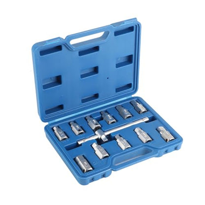 12 Pcs Drain Plug Key Socket Set - Premium Steel Axle Oil Sump Wrench for Engine Gear Box Repair