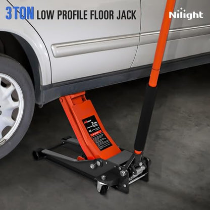 Nilight 3 Ton Floor Jack, Low Profile Car Hydraulic Jack with Dual Pistons Quick Lift, 2.95"-19.88" Lifting Range - style: Dual Pump