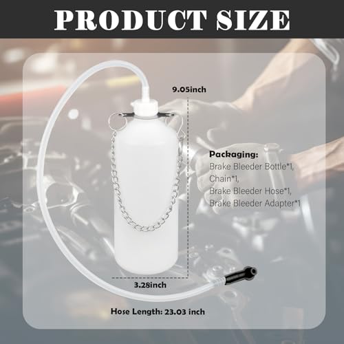 1L Car Brake Bleeder Bottle Kit Includes Chain/23.03" Brake Bleeder Hose/Adapter,One Man Brakes Bleeders Kit for Bleeding Vehicle Systems,Essential Cars Brakes Fluid Bleeders Kits