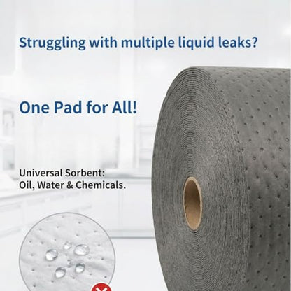 Universal Absorbent Roll | Oil Spill Absorbent Pads for Garage & Automotive | 150" L x 15" W Super Absorbent Mats | Oil Absorbing Sheets for Multi-Purpose Use