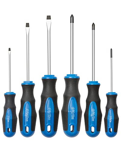 ROTATION 6PCS Magnetic Tip Screwdriver Set, 3 Phillips and 3 Flat, Professional Cushion Grip | 6-Piece Hand Tools Set - color: 6pc_black Tip_matt